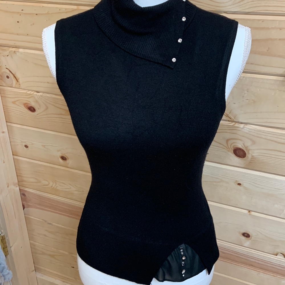 Yuka Black Knit Sleeveless Turtle Neck with Rhinestones